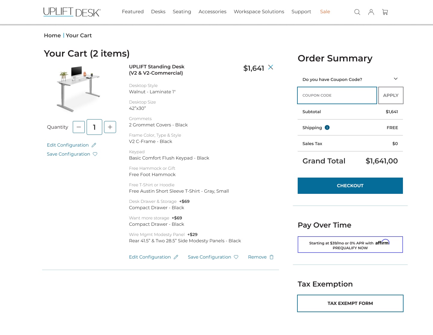 Cart page Coupon Code Drop Down Menu