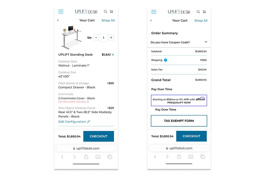 Cart page mobile