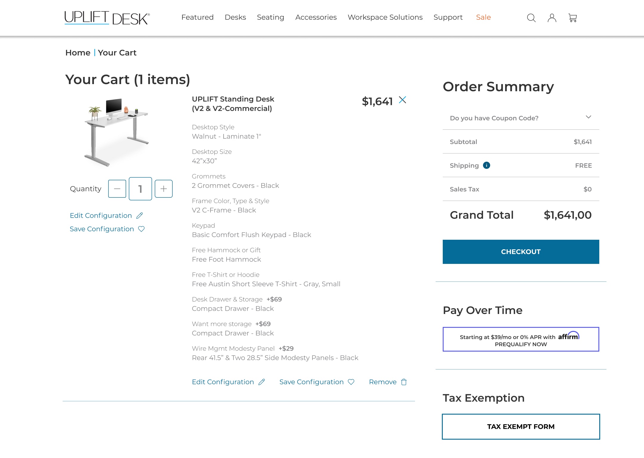 Cart page desktop