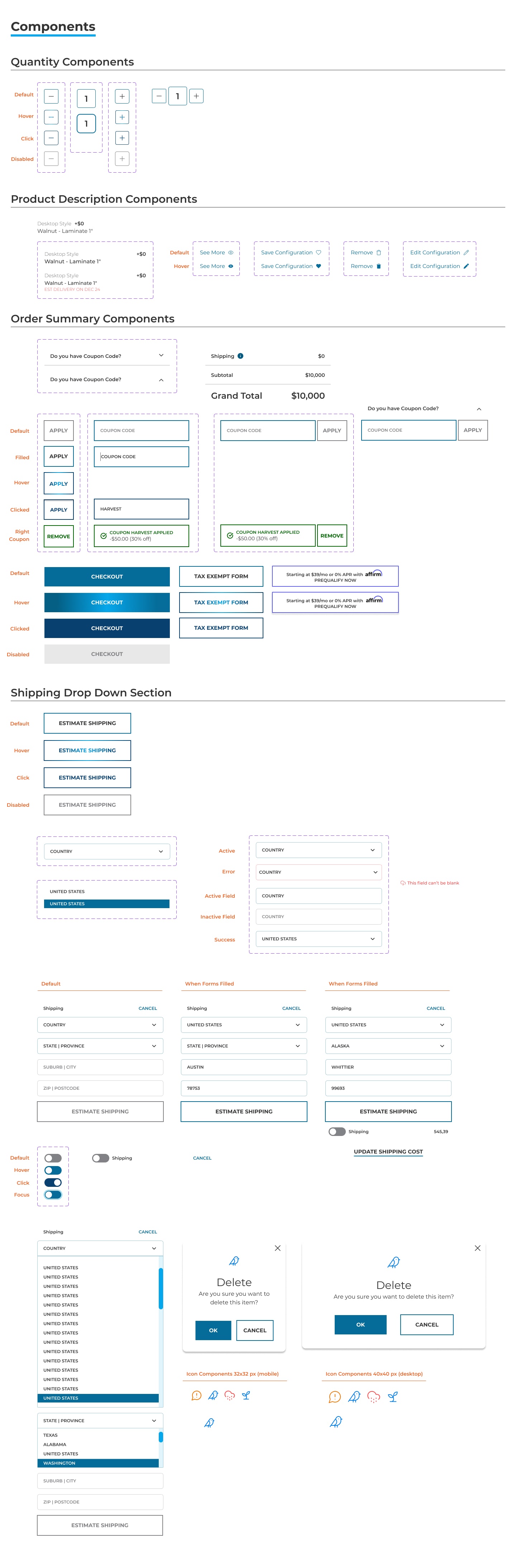 Cart page components