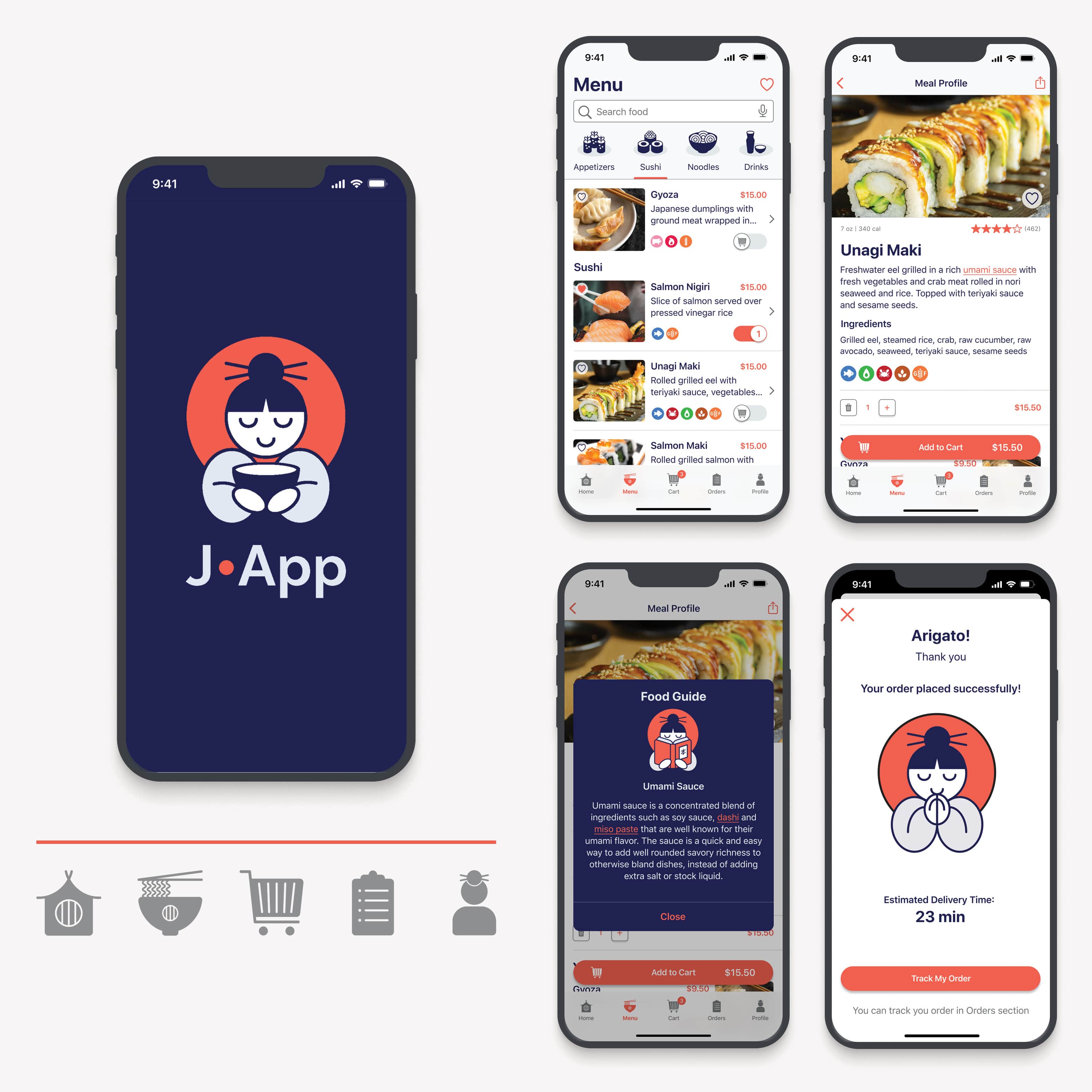 J•App. A Japanese Restaurant mobile (iOS) App Design project image